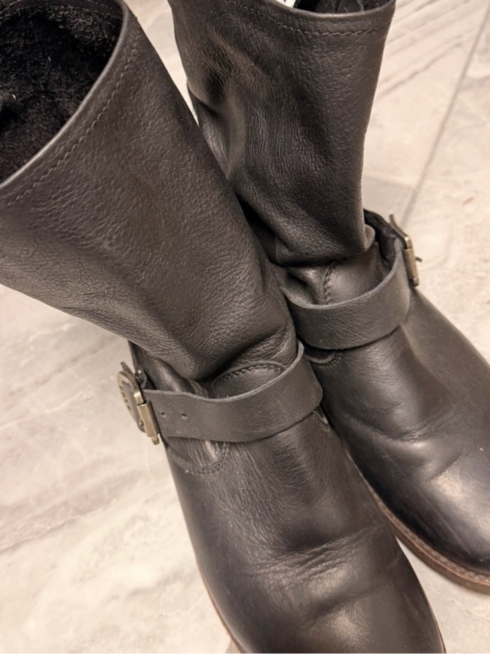 Frye Veronica Boots Black Leather Mid-Calf Buckle Boots - Picture 10 of 11